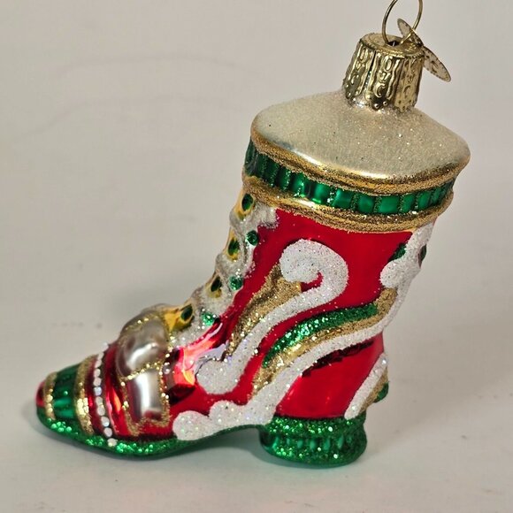 Old World Christmas Ornament Blown Glass Boot Shoe OWC Holiday Hanging Xmas Red - Picture 3 of 8